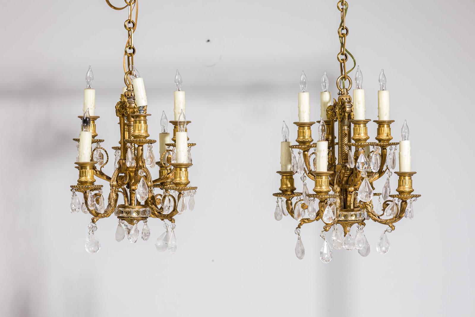 Pair Louis XVI style gilt bronze and rock crystal chandeliers (1 of 7)