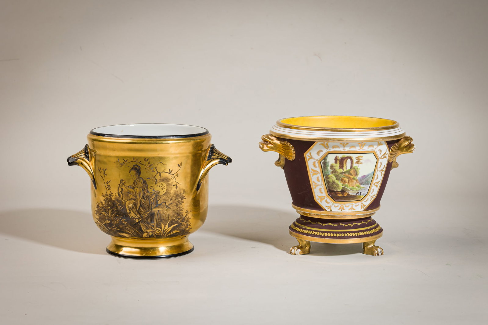 (2) Paris porcelain gilt and decorated cache pots (1 of 14)