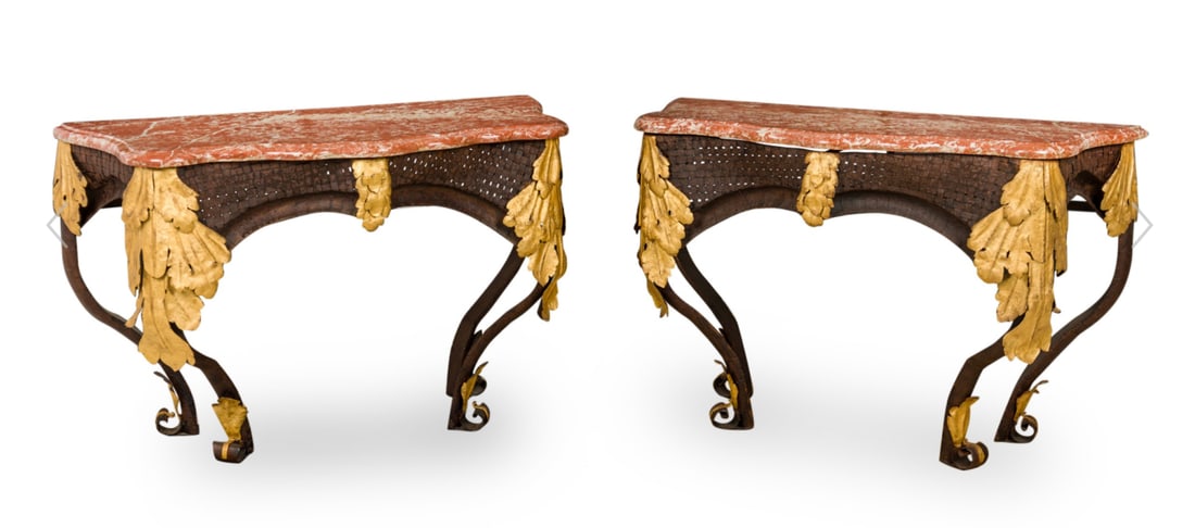 Pair Louis XV style marble and wrought console tables (1 of 11)