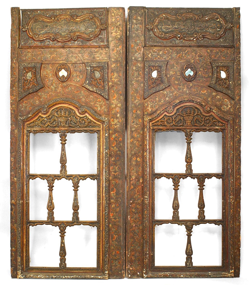 16th c, pair Persian carved window panels, V&A Museum exhibited (1 of 17)