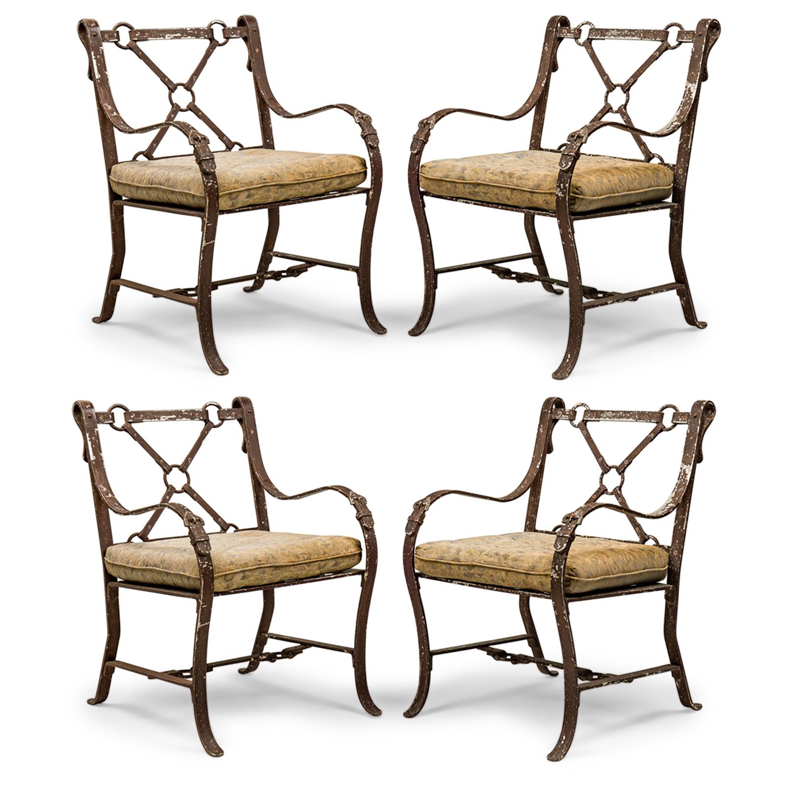 (4) Campaign style, faux leather strap aluminum lounge chairs (1 of 13)