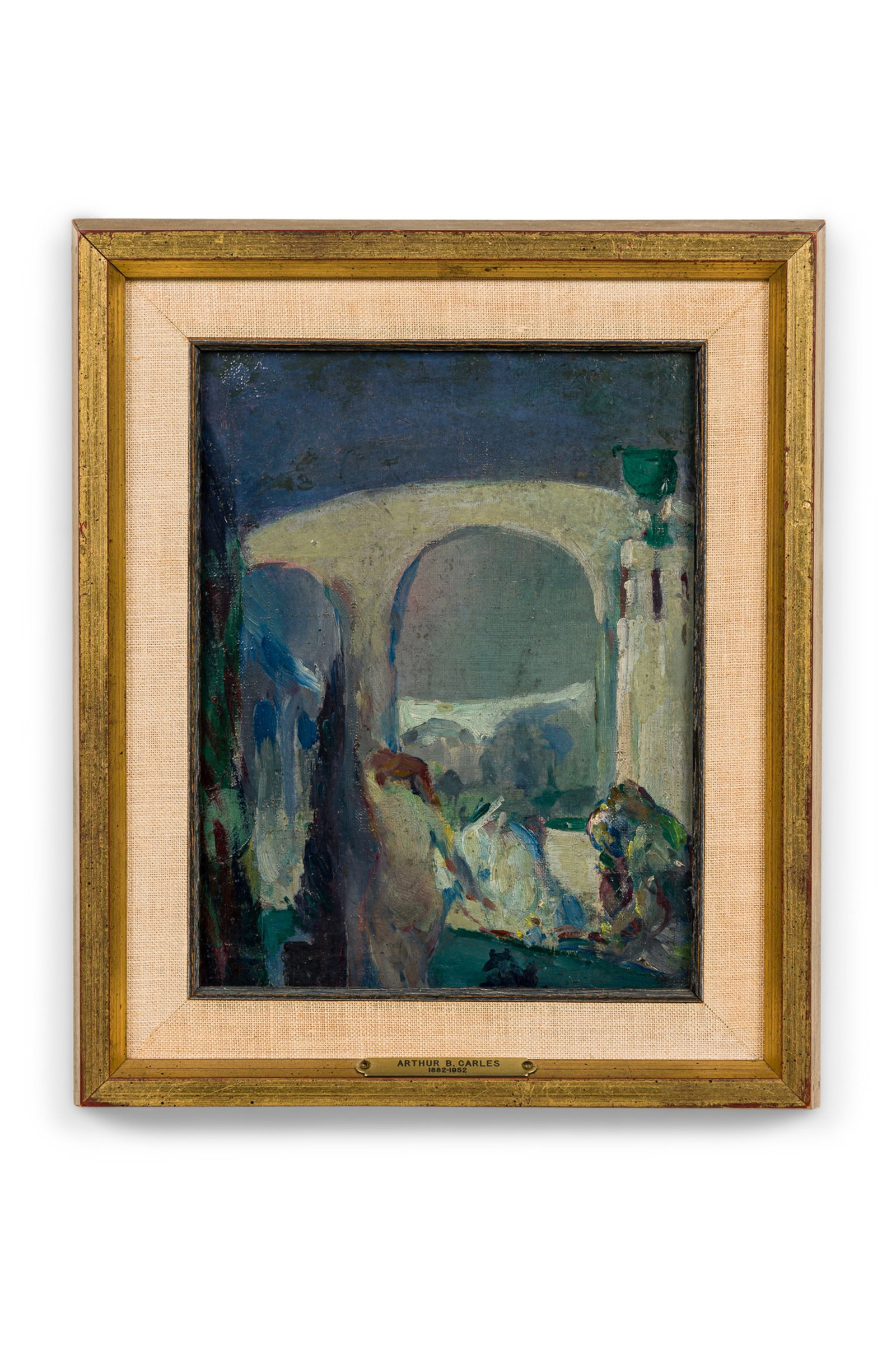 Arthur Beecher Carles, oil on board study, before 1927: Arthur Beecher Carles (American, 1882-1952), study for "Through the Arch-Procession", the finished canvas residing in the Philadelphia Museum of Art, gallery label and COA on verso, ins