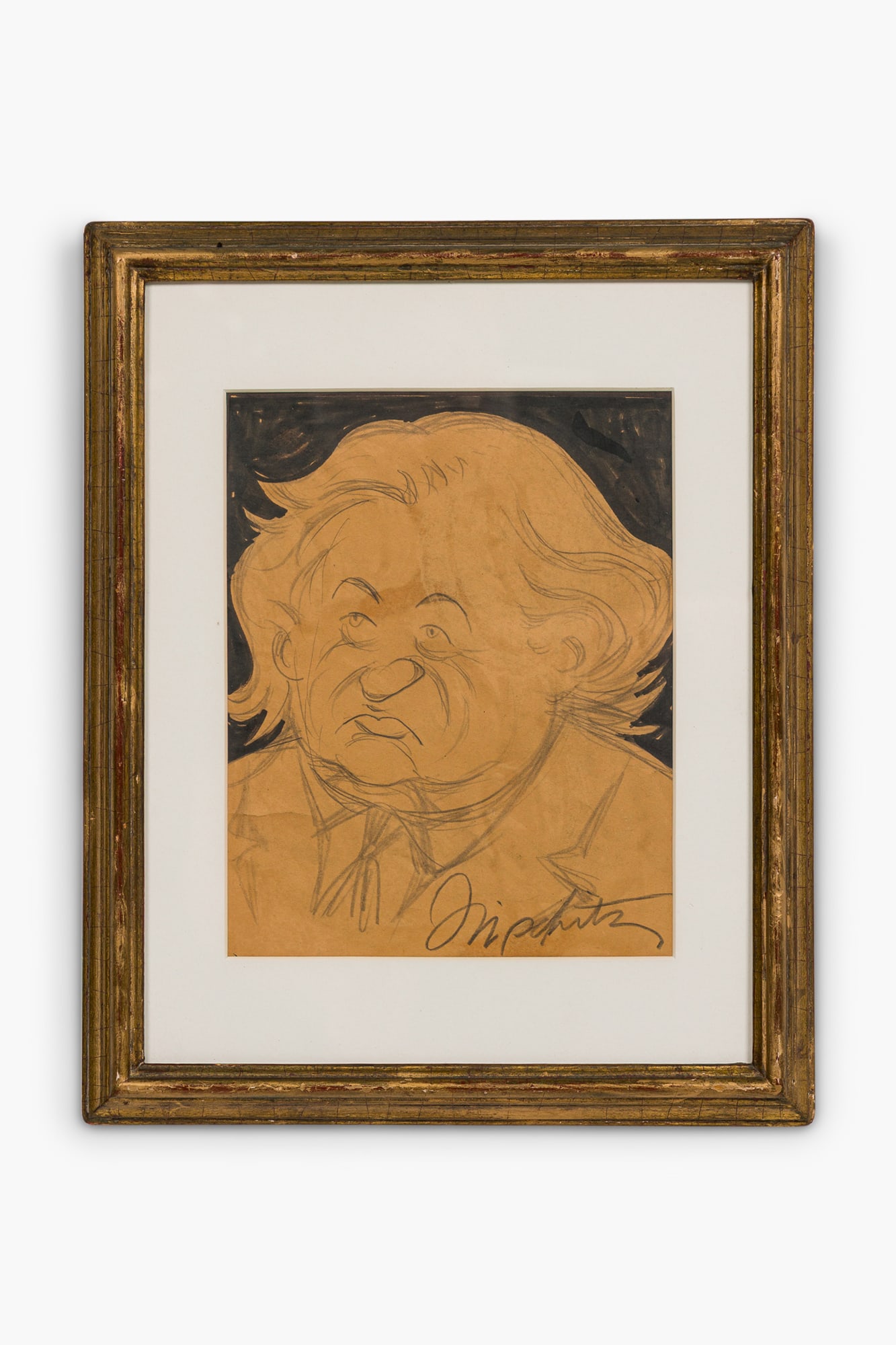 Jacques Lipchitz (attrib), pencil and ink on paper: Attributed to Jacques Lipchitz (Lithuanian - French - American, 1891-1973), "Caricature" portrait of a man, pencil signed bottom right corner, old auction catalog description 