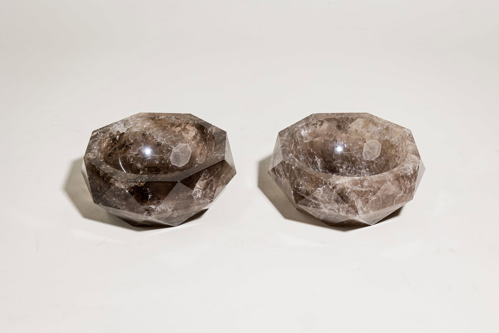 Pair French Art Deco faceted octagonal smoky quartz bowls (1 of 8)