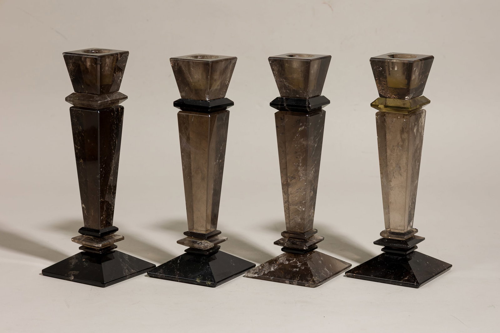 (4) French Art deco smoky rock crystal candlesticks (1 of 9)