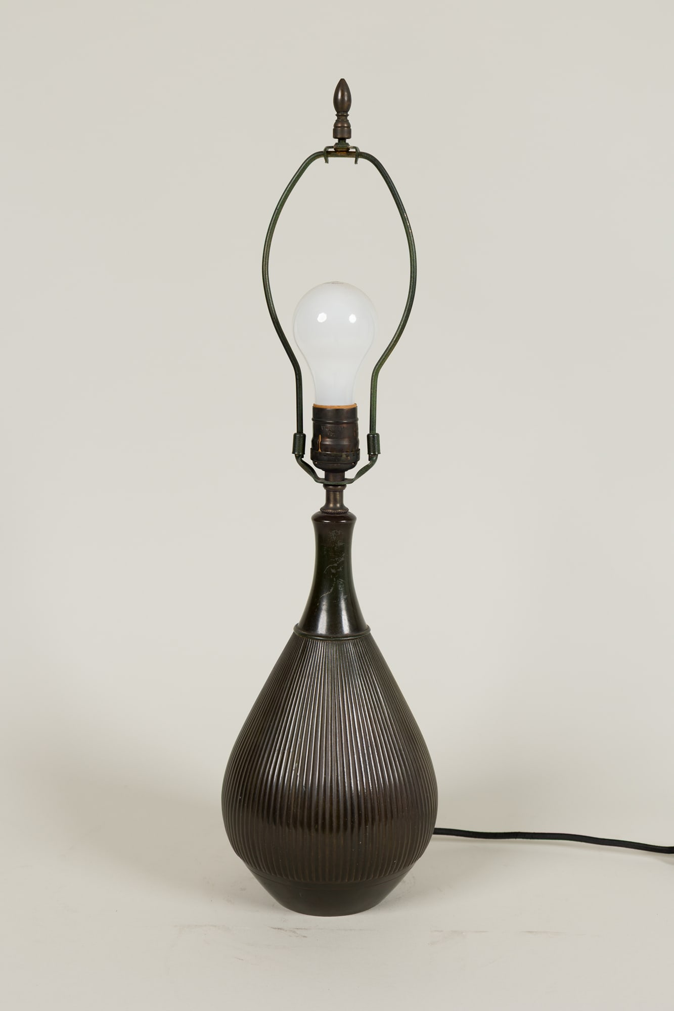 Just Andersen, ribbed Disko metal table lamp, Thierry Despont: c. 1930s, Denmark, disko metal, drop-shaped ribbed base, imprinted on the bottom "Just no. 1852", plug has been cut off and must be rewired, sourced by Thierry Despont, 23"h x