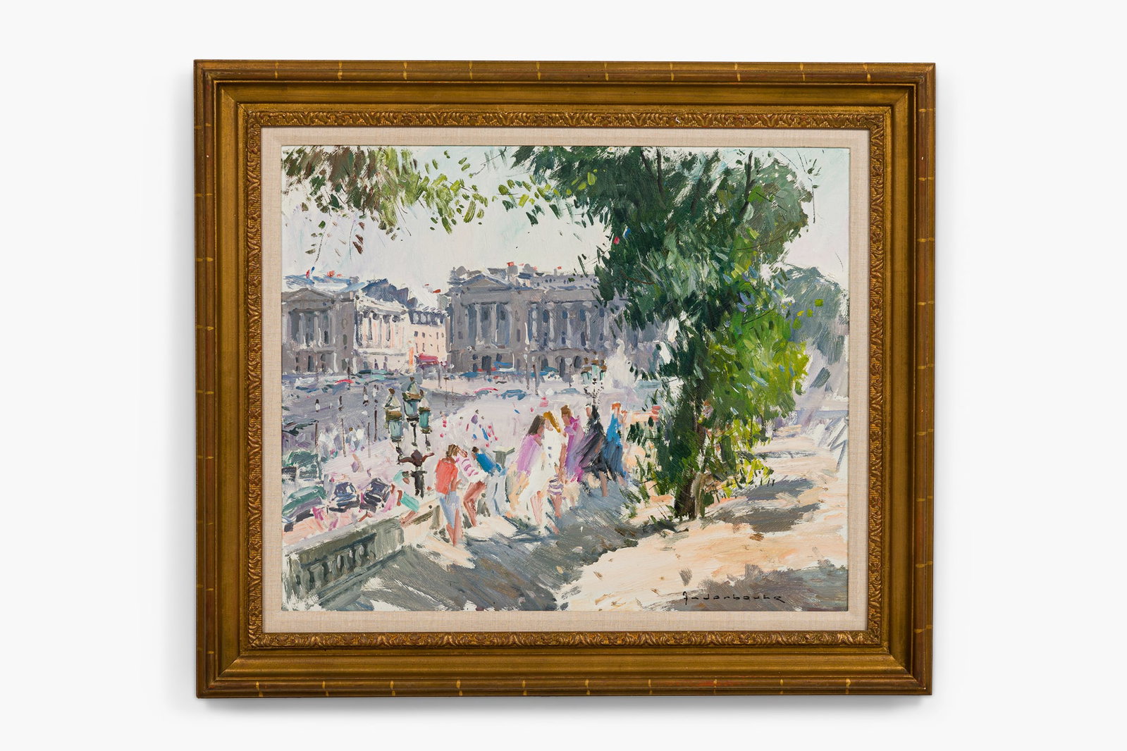 Paul Jean Anderbouhr, oil on canvas: Paul Jean Anderbouhr (French,1909-2006), "Place de la Concorde-Tuileries", signature bottom right corner, gallery label on verso, 23.5"h x 28.75"w (canvas), 31.5"h x 36.7