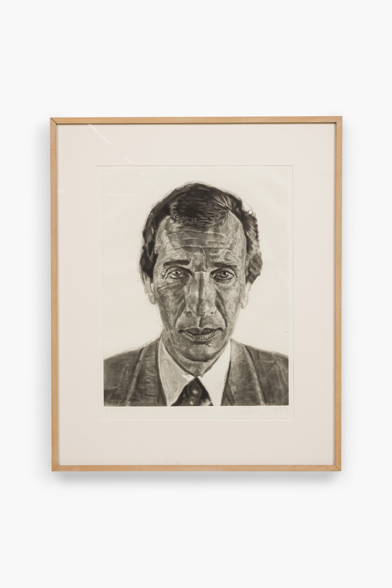 Chuck Close, aquatint, 1989: Chuck Close (American, 1940-2021), 'Arne', spit-bite etching and aquatint in black on ivory wove paper, pencil signed and dated bottom right corner, annotated "TP" lower left, a