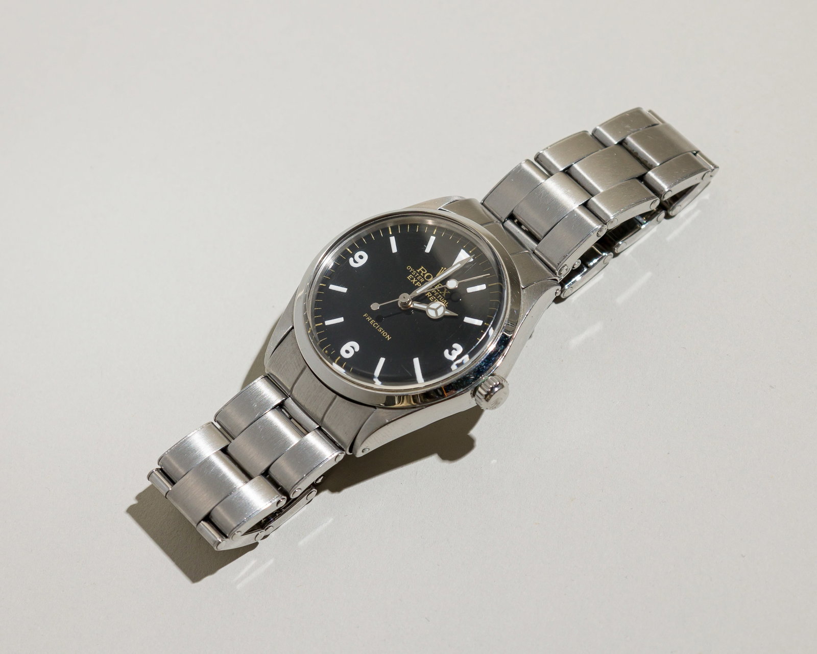 Rolex Air King " Explorer Dial " In Steel:  Circa: 1970 Dial: Gloss black dial with printed luminous hour markers Case material: Stainless steel Bracelet material: Original Rolex Oyster rivet bracelet in steel Bracelet size: 7 inche
