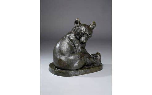 Bronze Bear Sculpture by Irénée Rochard, 1920: Without Reserve A very stylish and large-scale bronze sculpture of a seated bear cub by Irénée Rochard (French, 1906–1984), beautifully modeled and cast in 1920. Marked in the bronze,