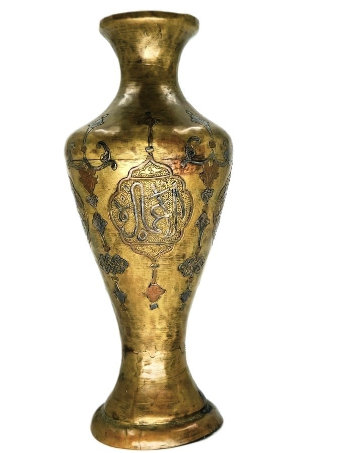 Islamic urn made in 'Damascene Work' (silver and copper inlay in brass) (1 of 7)