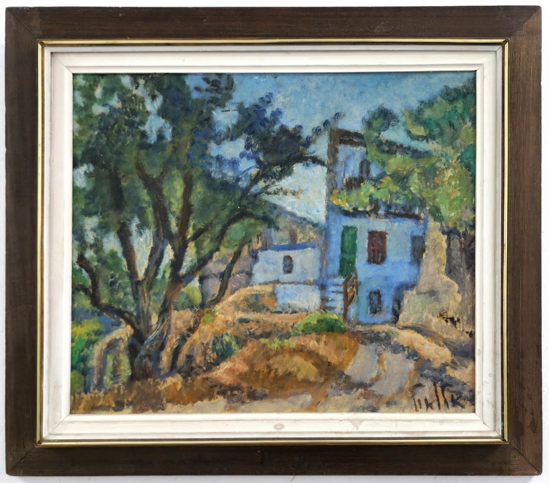 Arieh Allweil - "Blue Houses in Safed" - oil painting on panel (1 of 5)