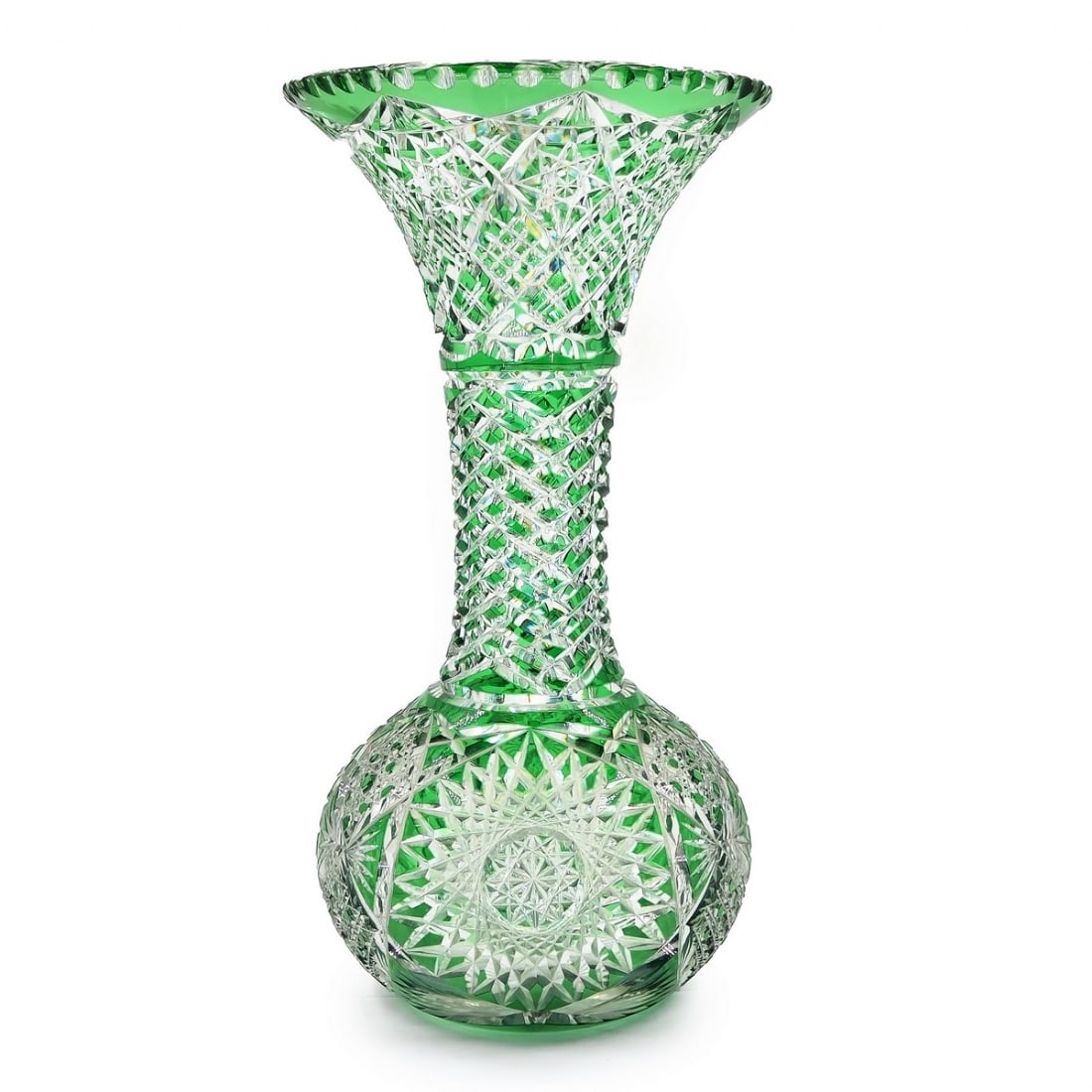 Crystal vase layered in translucent green (1 of 4)