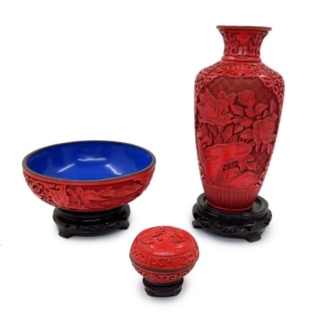 Three Chinese Lacquered Objects with Red Cinnabar Lacquer (1 of 5)