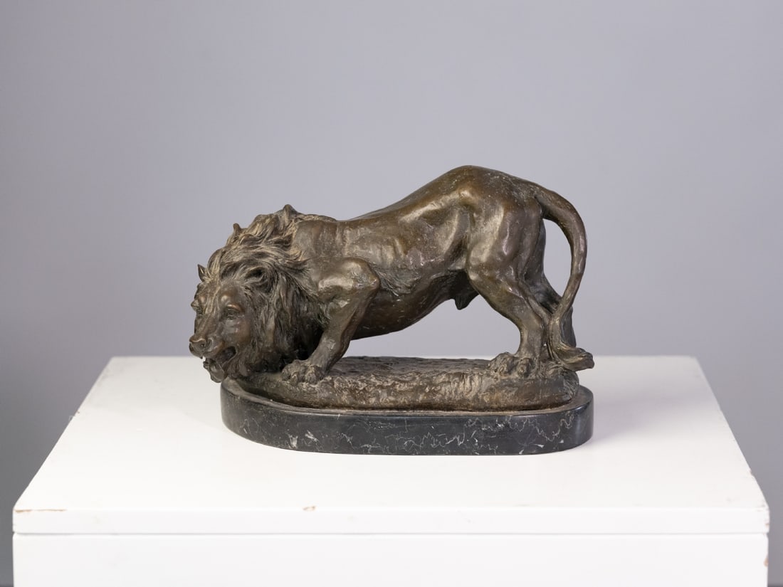 "Lion Drinking" – Bronze Sculpture, After Antoine-Louis Barye (1 of 6)