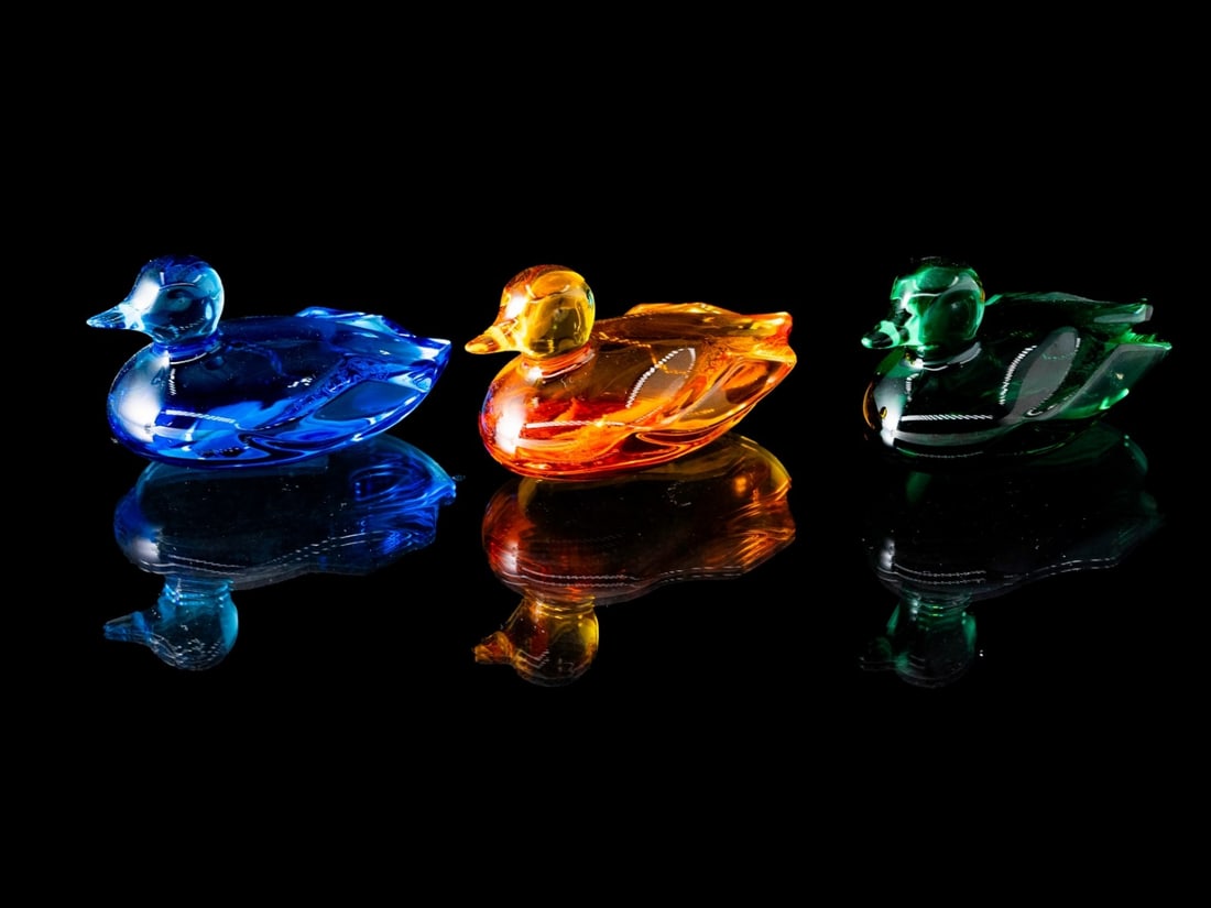 Baccarat Crystal Table Ornaments: set of three signed duck figures (1 of 6)