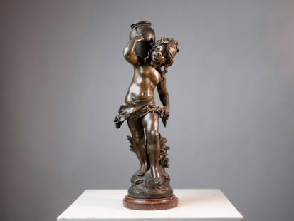Auguste Moreau (French, 1834-1917) – "La Prairie": Auguste Moreau (French, 1834-1917) – "La Prairie", antique French sculpture from the last quarter of the 19th century, made of spelter, painted with a cold finish mimicking a brown patina on bronze