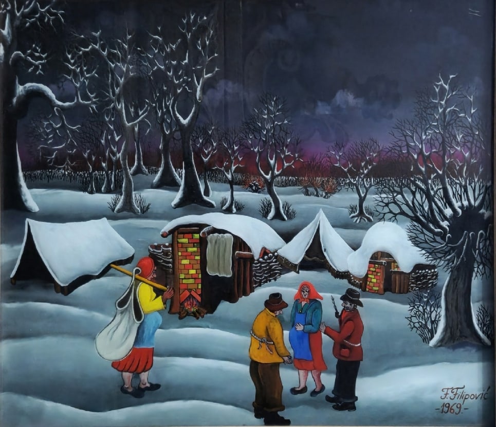 Franjo Filipovic (Naive Painter, Croatian) - Naive Painting on Glass: Franjo Filipovic (Naive Painter, Croatian) - Naive Painting on Glass, heavy, signed and dated: 1969 Dimensions: 62X74 cm Frame dimensions: 75X89 cm Notice: We are located in Israel and provide full pa