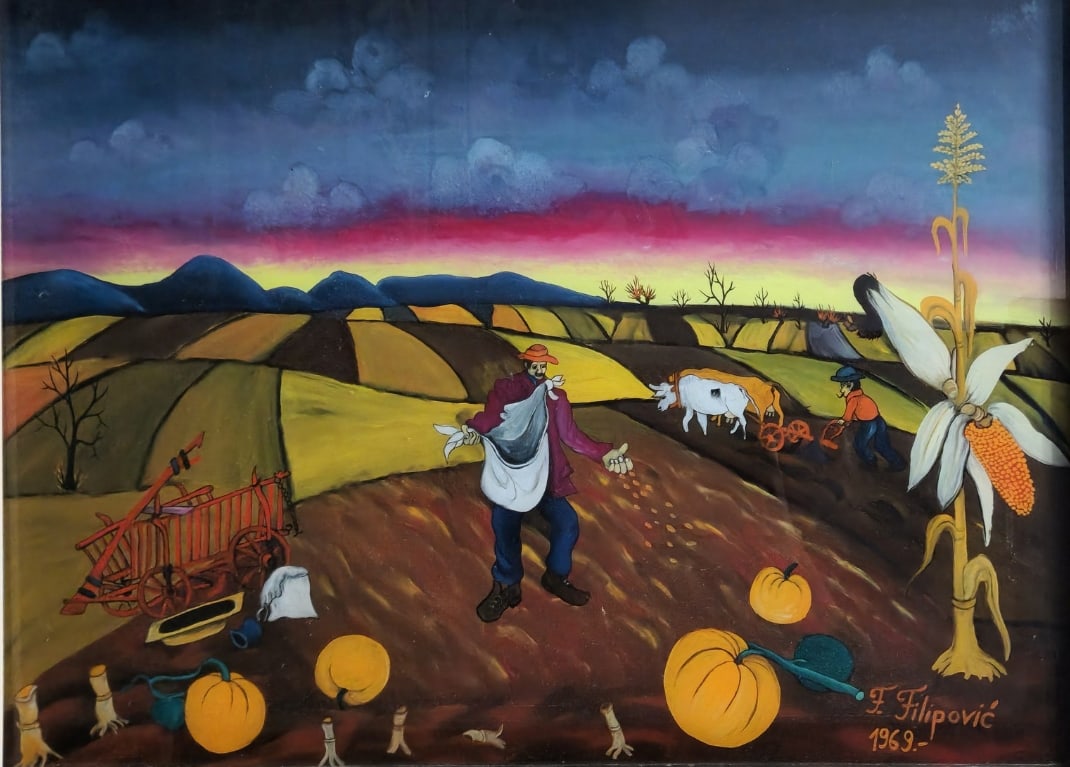 Franjo Filipovic (Naive Painter, Croatian) - Naive Painting on Glass: Franjo Filipovic (Naive Painter, Croatian) - Naive Painting on Glass, heavy, signed and dated: 1969 Dimensions: 50X70 cm Frame dimensions: 64X84 cm Notice: We are located in Israel and provide full pa