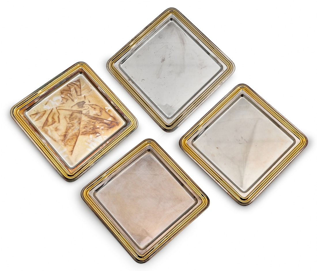 4 Silver-Plated Metal Trays: 4 Silver-Plated Metal Trays, tray length: 28 cmNotice: We are located in Israel and provide full packing and shipping service. You can ask us for a shipping quote before the sale.