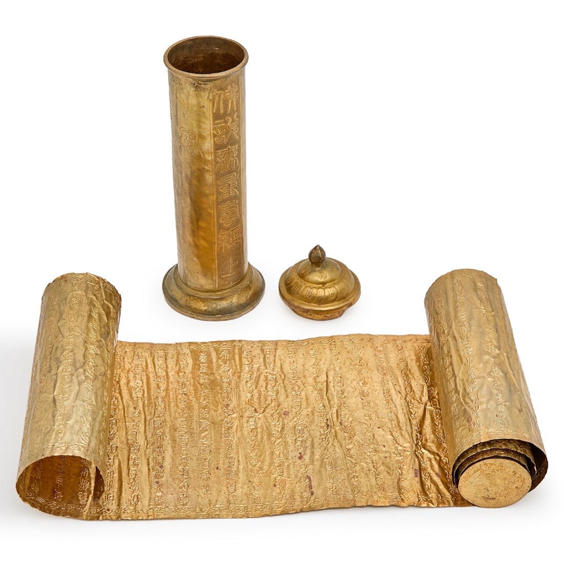 Ancient Chinese Sutra Scroll Made of Gold-Plated Copper (1 of 12)