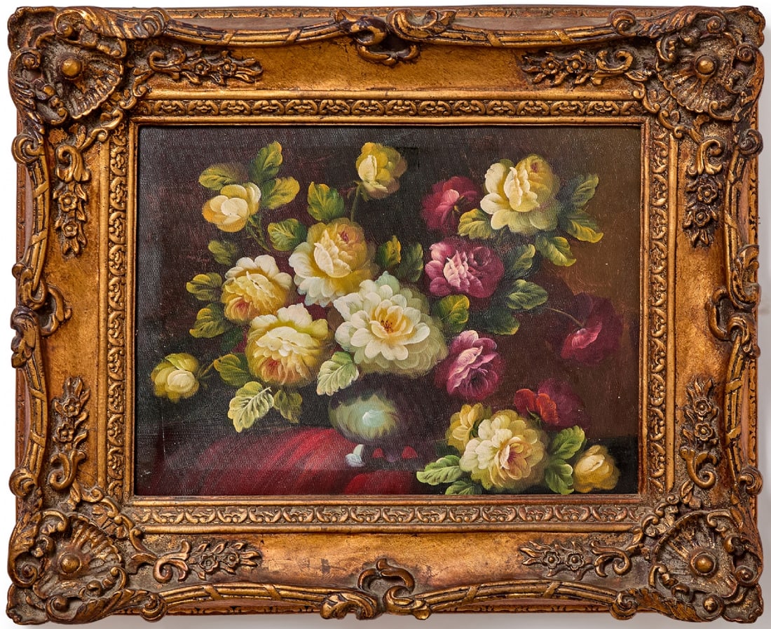'Flowers' - Antique Style Oil on Canvas, Unsigned, Set in a Fine Frame: 'Flowers' - Antique Style Oil on Canvas, Unsigned, Set in a Fine Frame, dimensions: 30X40 cm Frame dimensions: 50X56 cm Notice: We are located in Israel and provide full packing and shipping service. 