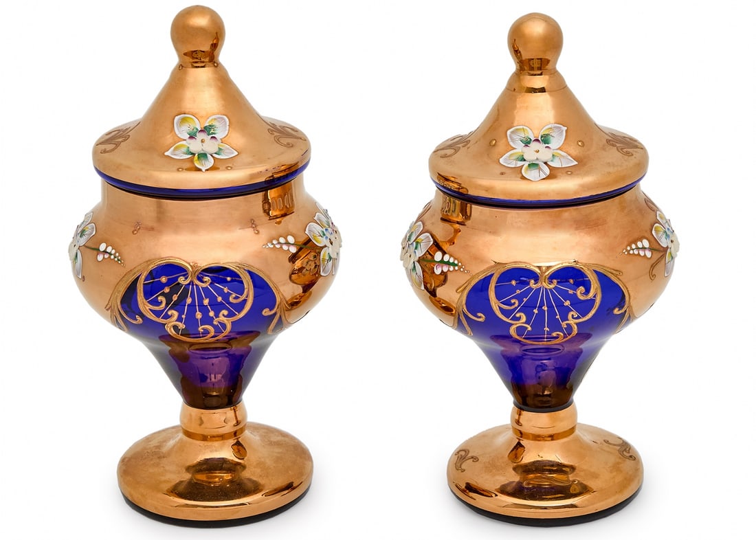 Salvadori Tre Fuochi - Pair of Murano Glass Candy Bowls (Blue and Gold) (1 of 5)