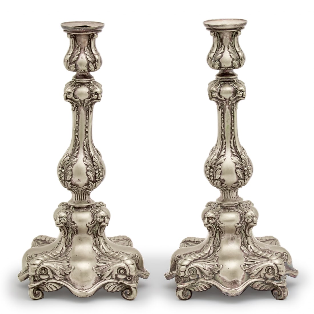 Pair of Antique Russian Candlesticks by Alex Katsch, Silver-Plated Metal, Stamped: Pair of Antique Russian Candlesticks by Alex Katsch, Silver-Plated Metal, Stamped, height: 30 cm Base width: 14 cmNotice: We are located in Israel and provide full packing and shipping service. You ca