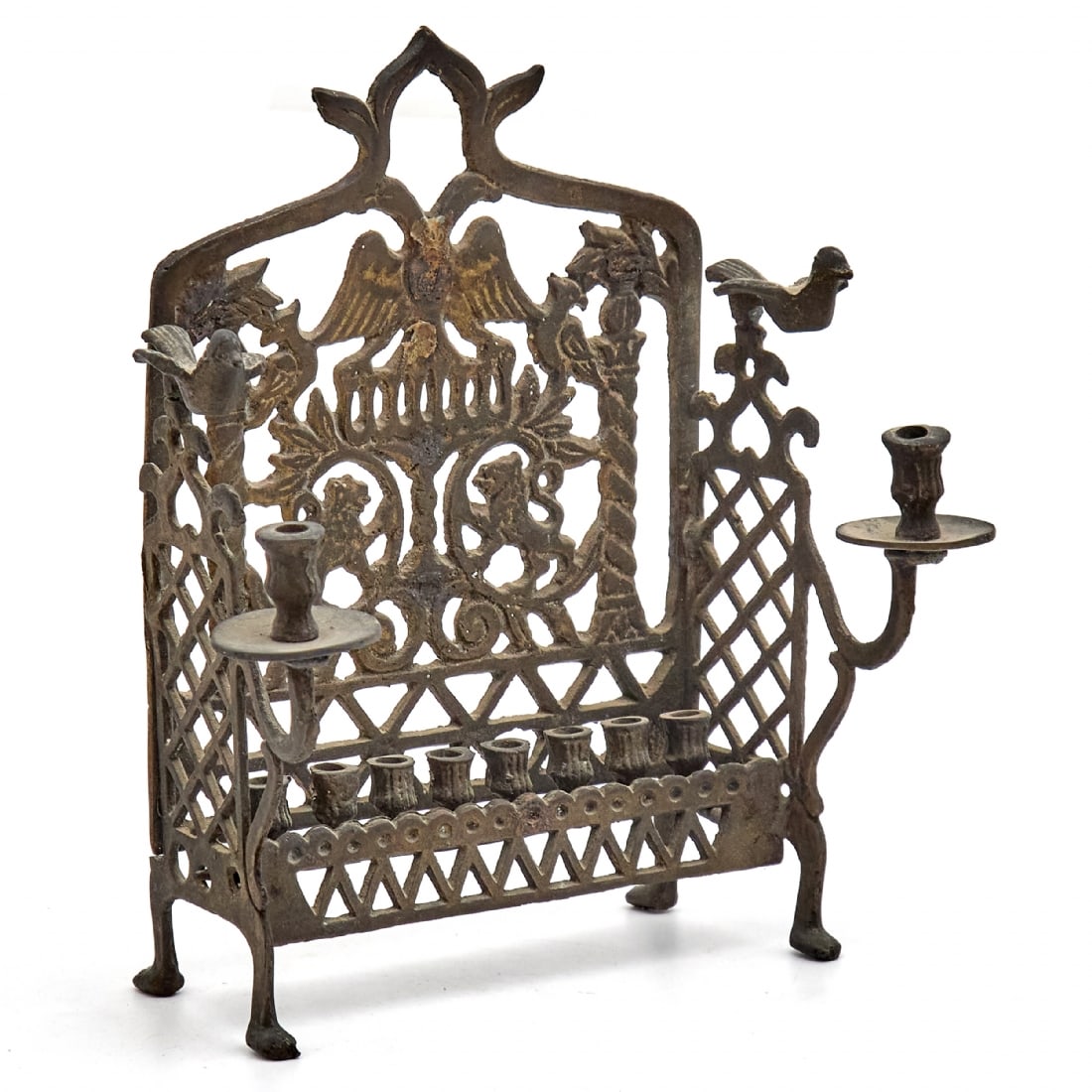 Large Hanukkah Lamp in Antique Style from Eastern Europe, Including Sabbath Candlesticks (1 of 6)