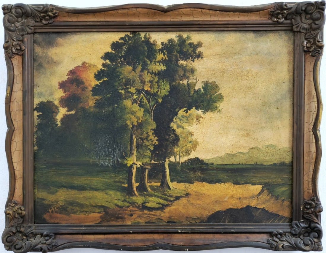 'Forest Landscape' - Antique Oil Painting on Panel, Signed (1 of 3)