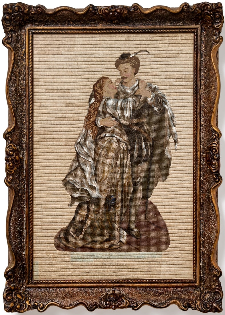 Antique Picture from the Late 19th Century (English Victorian or French) Made of Glass Beads: Antique Picture from the Late 19th Century (English Victorian or French) Made of Glass Beads, (Beads work) and Gobelin Dimensions: 56X37 cm Frame dimensions: 68X49 cmNotice: We are located in Israel a