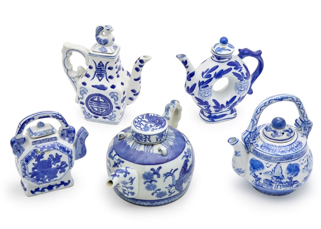 Five Chinese Ceramic Teapots, Various Makers and Models, Decorated in Blue and White (1 of 6)