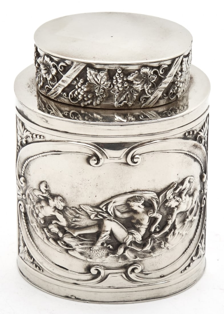 Antique Tea Container Made of Copper Plated with Silver, Decorated and Stamped: Antique Tea Container Made of Copper Plated with Silver, Decorated and Stamped, Height: 10.3 cm. Width: 8 cm. Notice: We are located in Israel and provide full packing and shipping service. You can as