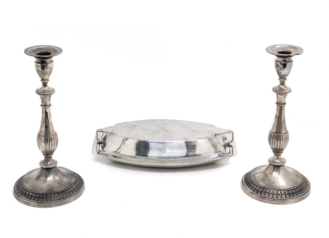 Silver-Plated Serving and Design Set, Including Art Deco Serving Pieces and Candlesticks (1 of 4)