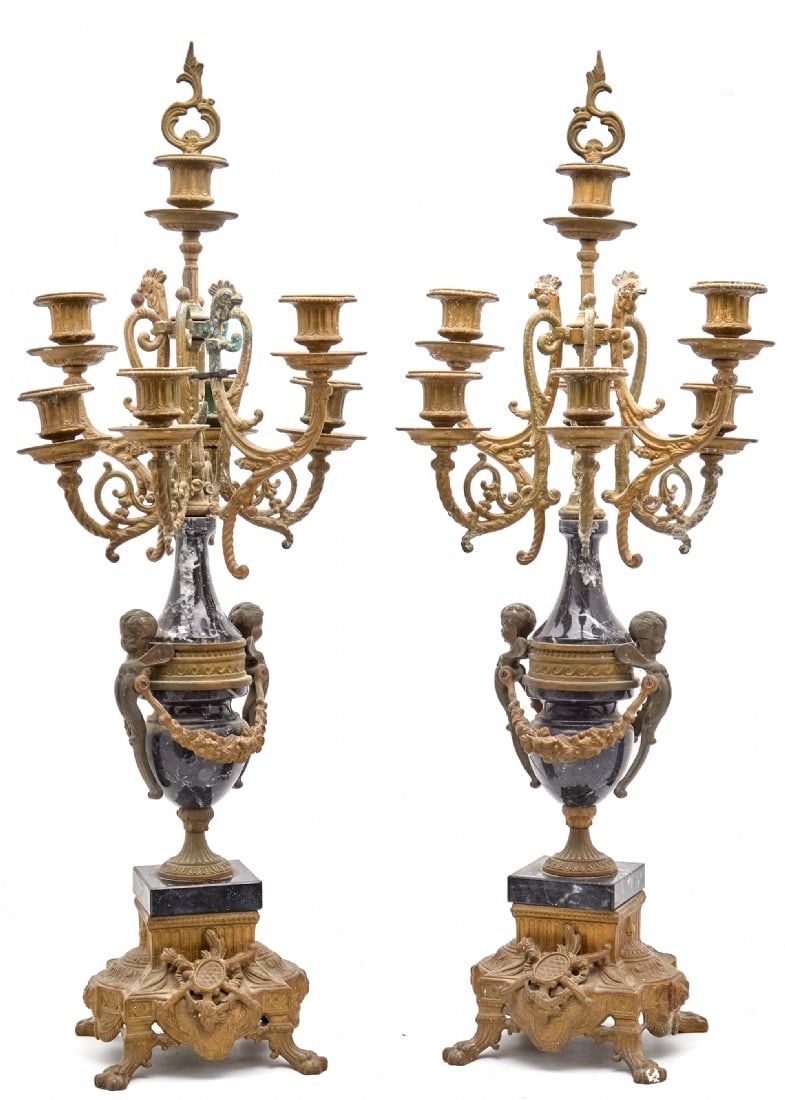 Pair of Antique Candelabras Made of Marble and Bronze (1 of 6)