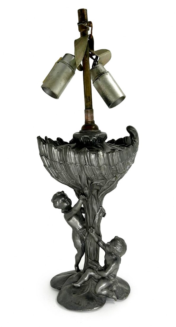 Antique lamp base made of pewter, after a model by Charles Perron (French, 1862â€“1934) (1 of 7)