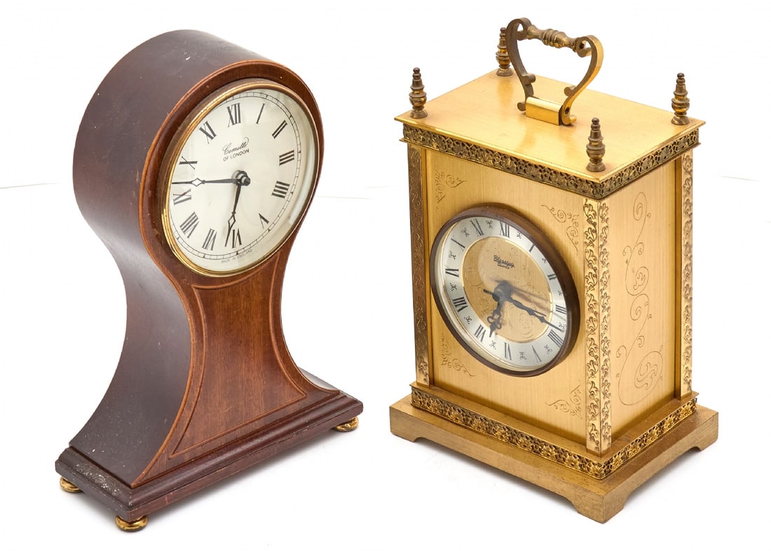 Pair of Classic Style Table Clocks, One Made of Gilded Metal and the Other Made of Wood (1 of 2)