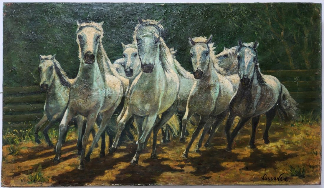 Jacob Vassover - 'Galloping Horses', Oil on Canvas, Signed (1 of 3)