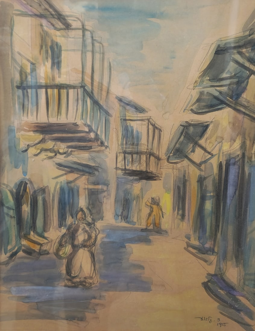 David Gilboa - 'Figures in Jaffa', Pencil and watercolor on paper, signed (1 of 4)