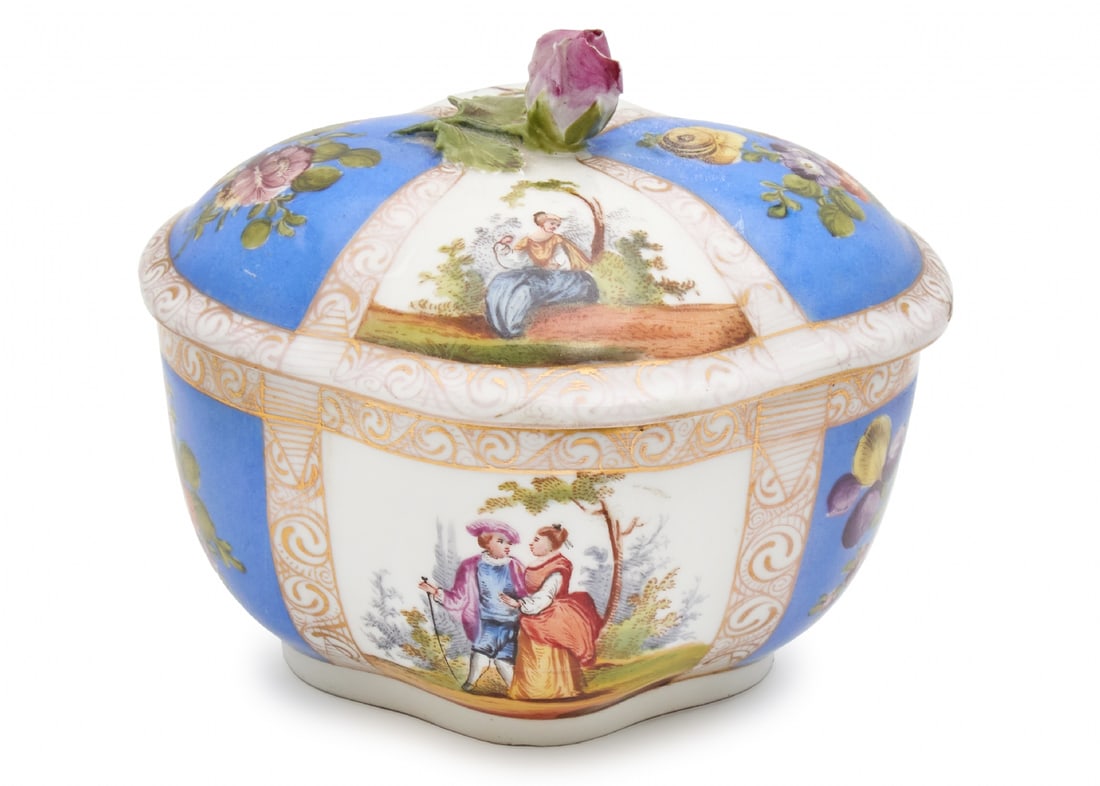 Antique German Porcelain Vessel with Matching Lid, circa 1880, by Carl Thieme, Dresden (1 of 3)