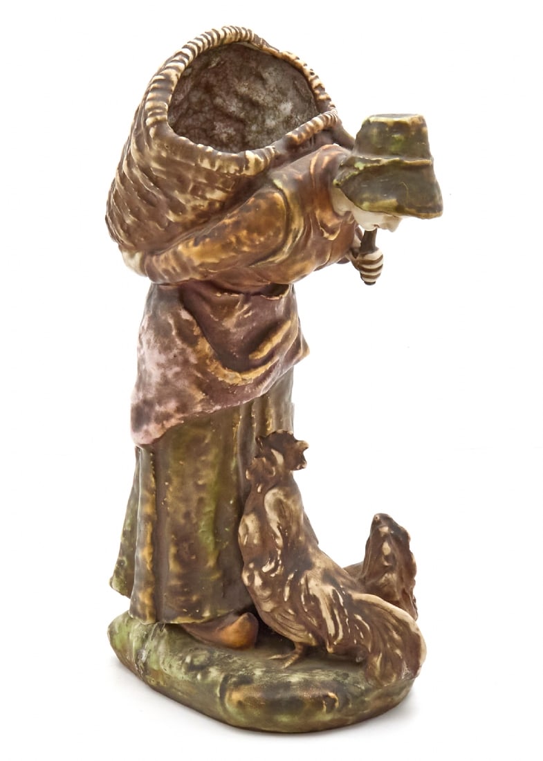 Antique Austrian Porcelain Sculpture, Peasant Girl with Basket, by Amphora: Antique Austrian Porcelain Sculpture, Peasant Girl with Basket, by Amphora, late 19th century Hand-painted, signed Old repair to base Height: 26 cm Width: 20 cm Notice: We