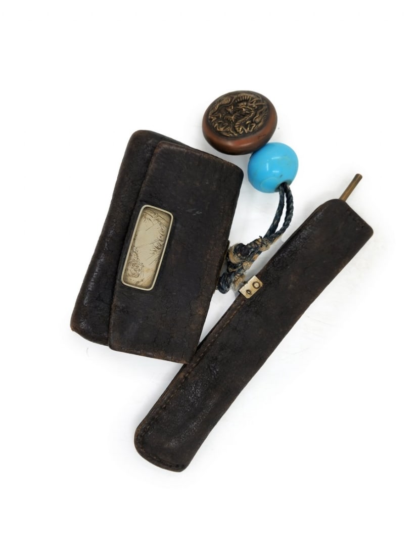 Antique Japanese Tobacco Pouch with Attached Pipe Case (1 of 6)
