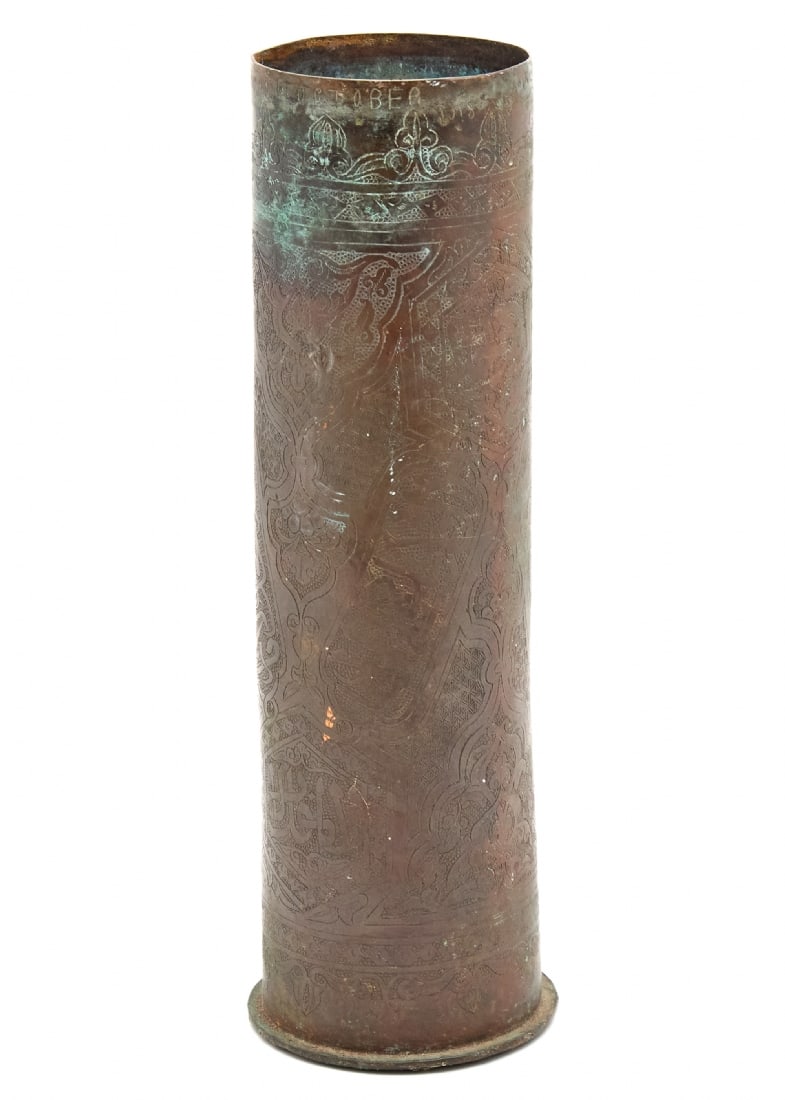 Antique Shell Casing Decorated with Fine Hand Engraving, Dated 1916 Syria (Damascus) (1 of 4)
