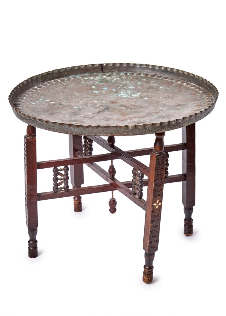 Wooden Legs + Antique Persian Tray Made of Copper (1 of 4)