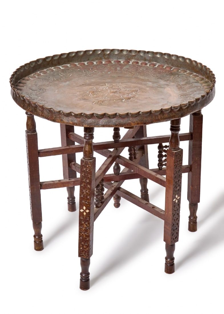 Wooden Legs + Antique Persian Tray Made of Copper (1 of 3)