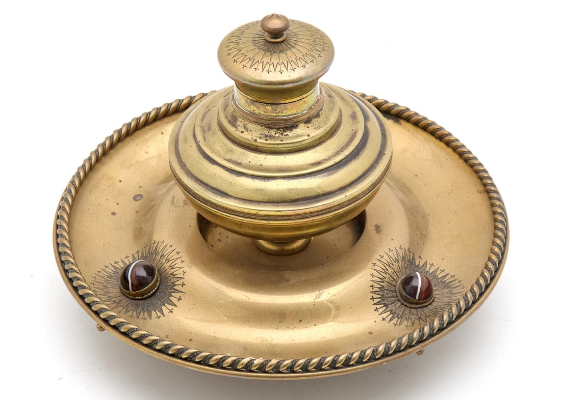 Antique French Desktop Inkwell from the 19th Century Made of Brass (1 of 2)