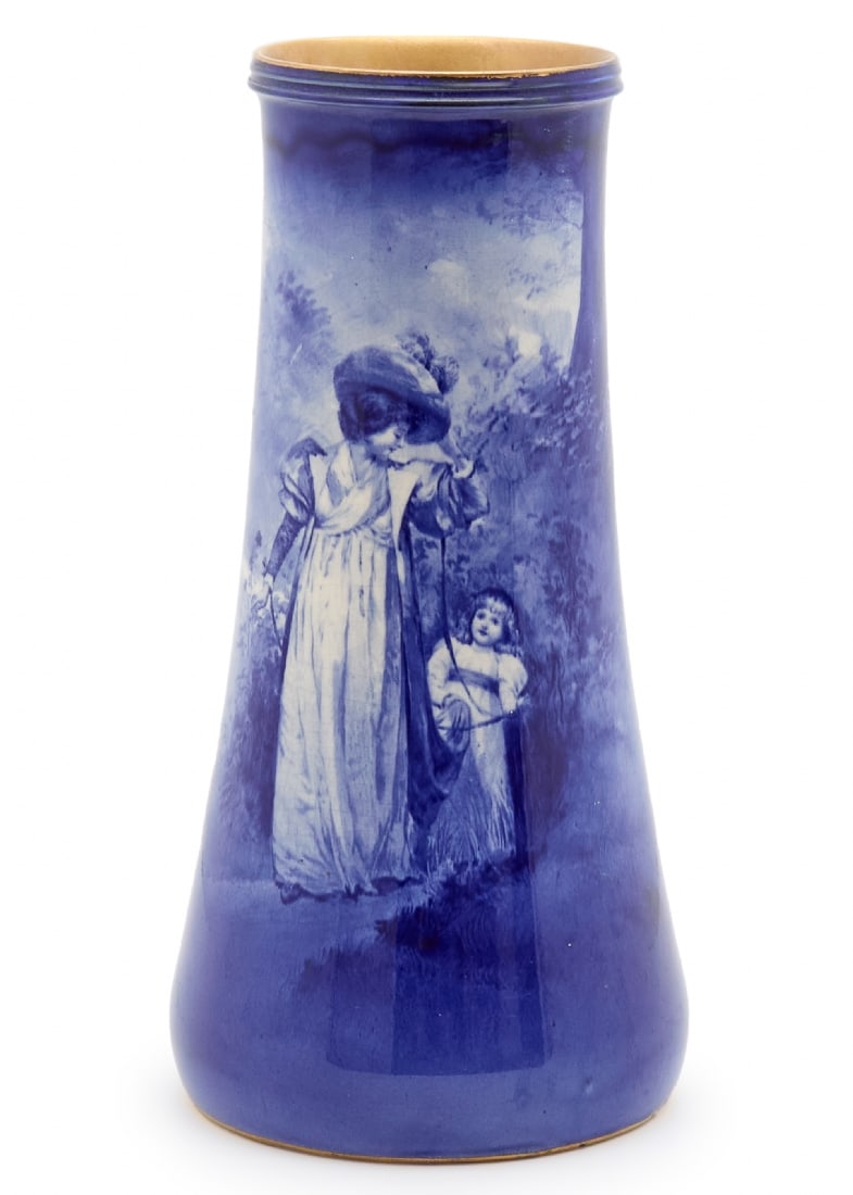 Large Antique English Porcelain Vase by Royal Doulton, 'Blue Children' Series, Signed: Large Antique English Porcelain Vase by Royal Doulton, 'Blue Children' Series, Signed, Height: 32.5 cm Width: 16 cm Notice: We are located in Israel and provide full packing and shipping service. You