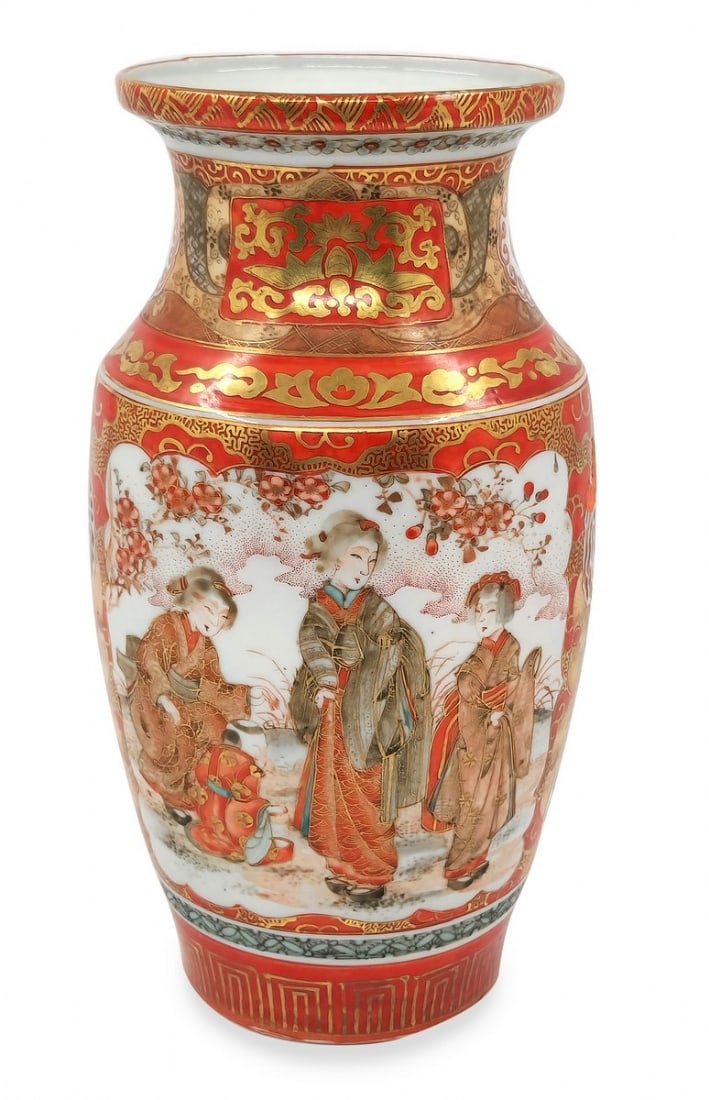 Antique High-Quality Japanese Kutani Vase: Antique High-Quality Japanese Kutani Vase, made of porcelain, hand-decorated with enamel, and signed. The base rim has minor and negligible casting cracks. Produced between 1880-1920. Height: 24 cm