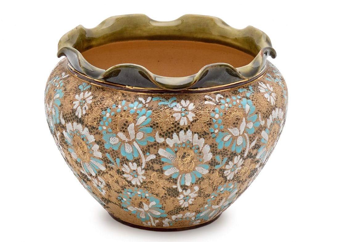 English Ceramic Planter by Royal Doulton, Decorated and Signed (1 of 3)