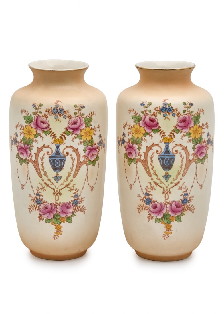 Pair of Antique Victorian English Earthenware Jugs by Crown Devon, Signed (1 of 3)